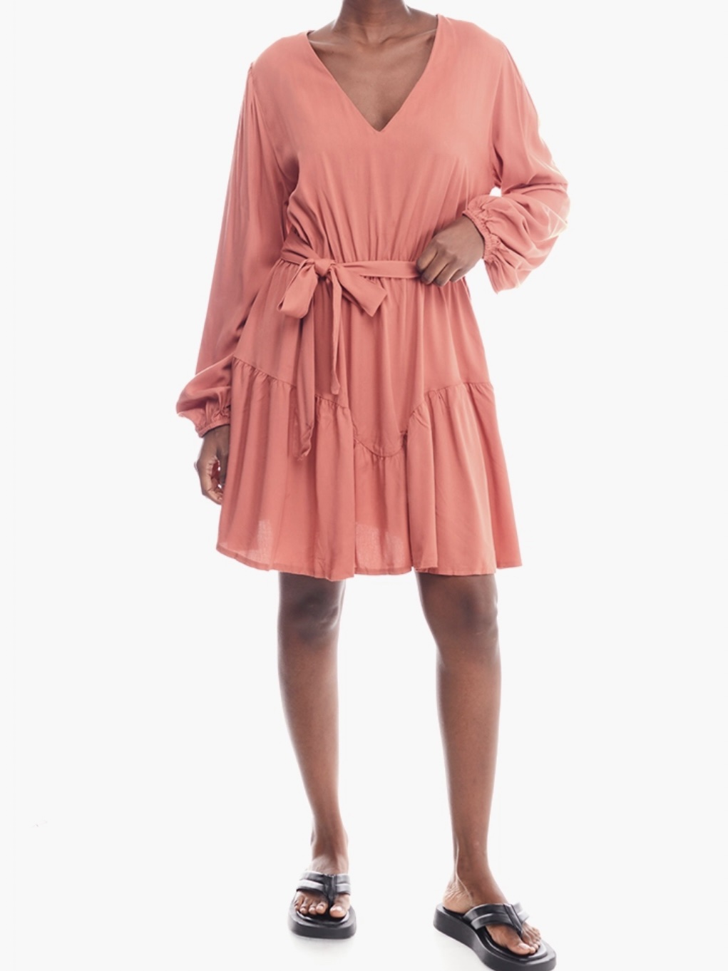 Oxford St. London Orange Puff Sleeve Tiered Dress