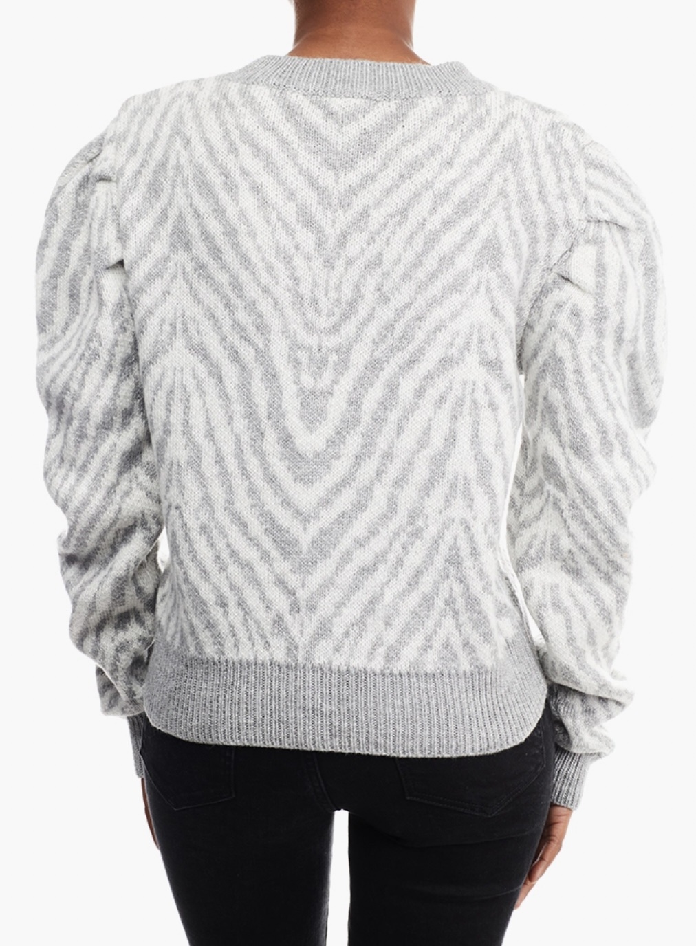 Forever 21 Ivory & Grey Zebra Puff-Sleeve Sweater - Image 3