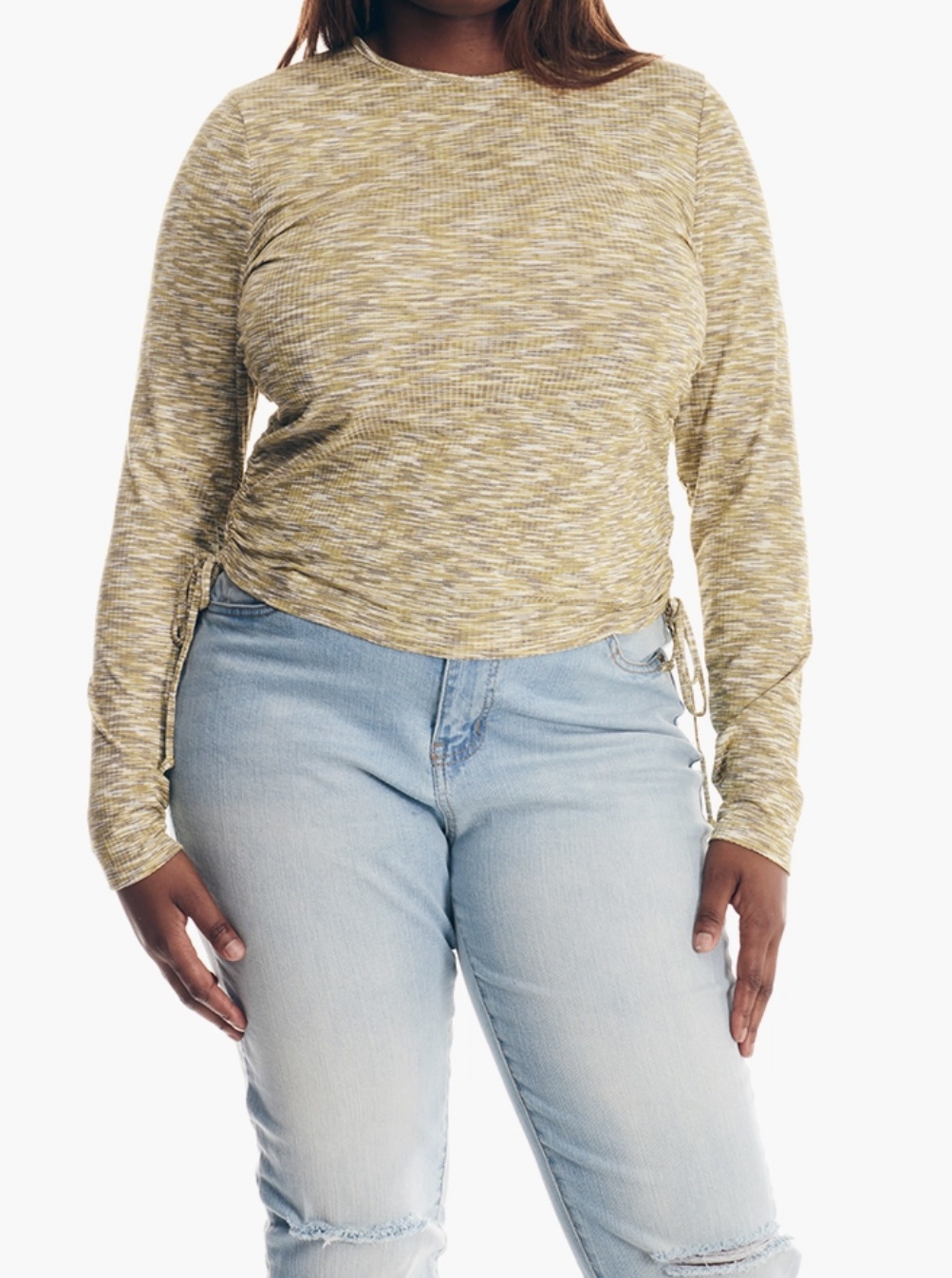 Forever 21 Curve Light Yellow Multi Side Tie Long Sleeve Top