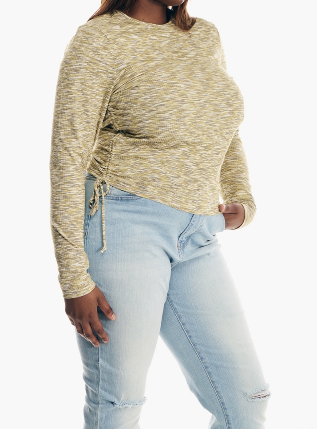 Forever 21 Curve Light Yellow Multi Side Tie Long Sleeve Top - Image 2