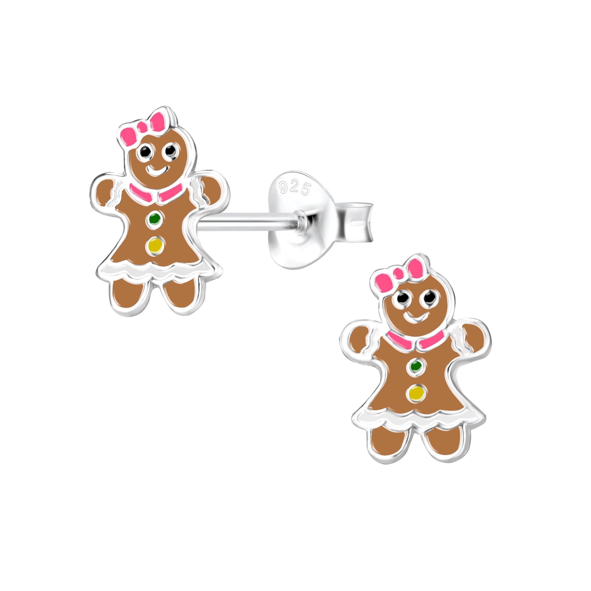 Kids Sterling Silver Gingerbread Man Earrings